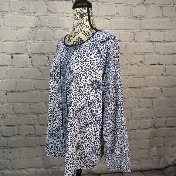 Lands End women's long sleeve floral print stretch knit popover top size 2x B18a - Picture 9 of 10